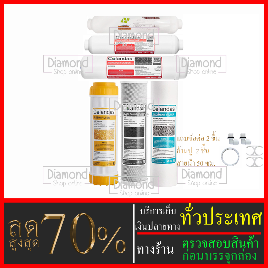 ไส้กรองน้ำ 6 ขั้นตอน น้ำแร่ ขนาด 10 นิ้ว x 2.5 นิ้ว Colandas(PP+CTO+RSN+PCB 12"+PCB 10"+น้ำแร่ 10") #ไส้กรองน้ำ#ชุดไส้กร