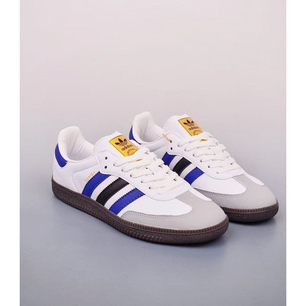 Adidas originals SAMBA แฟชั่นร้อยสบายน้ำหนักเบาสวมใส่ป้องกันการลื่นไถลรองเท้าบอร์ดต่ำ Unisex แท้ 100%