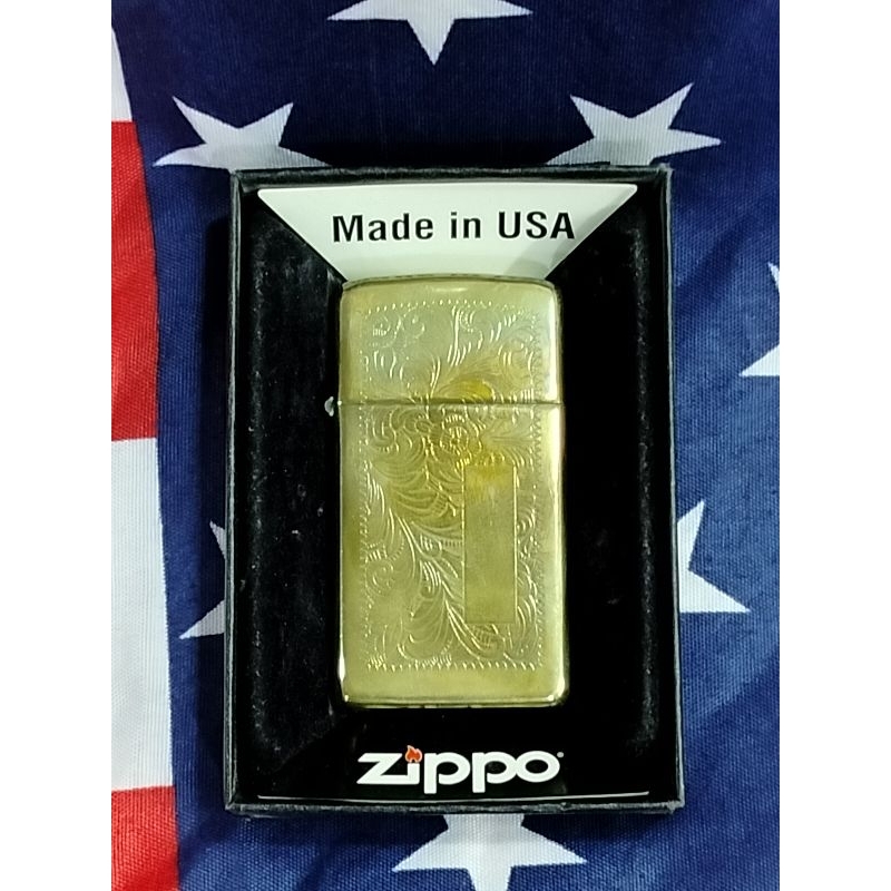 1993Vintage Zippo Slim Ligheter Slid Brass USA มือสอง