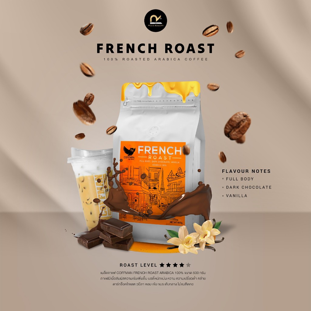 เมล็ดกาแฟ Coffman French Roast อาราบิก้า 100% ขนาด 500g