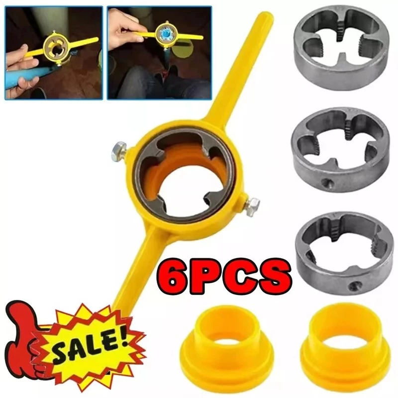 6 ชิ้น PVC ท่อ Threader ชุดเครื่องมือประปา, เครื่องมือทําด้าย, ชุดเกลียวท่อพร้อม 1/2 นิ้ว 3/4 นิ้ว 1 นิ้วตายท่อ PVC แบบใ