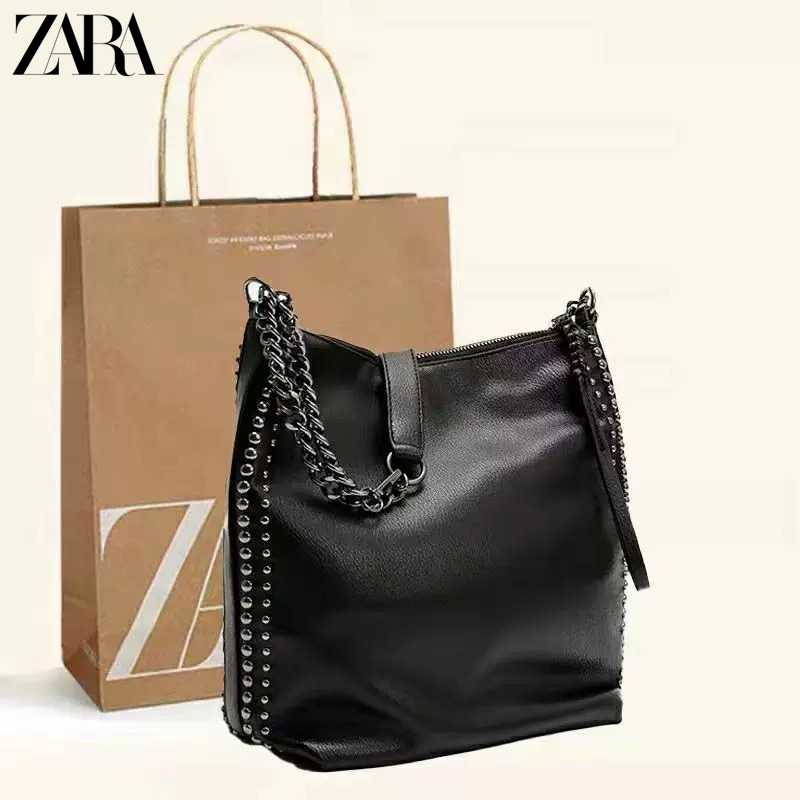 พร้อมส่งในไทย กระเป๋า Zara วินเทจ สไตล์เกาหลี หนังเรียบ กระเป๋าสะพายไหล่ขนาดใหญ่ เหมาะสำหรับผู้หญิง