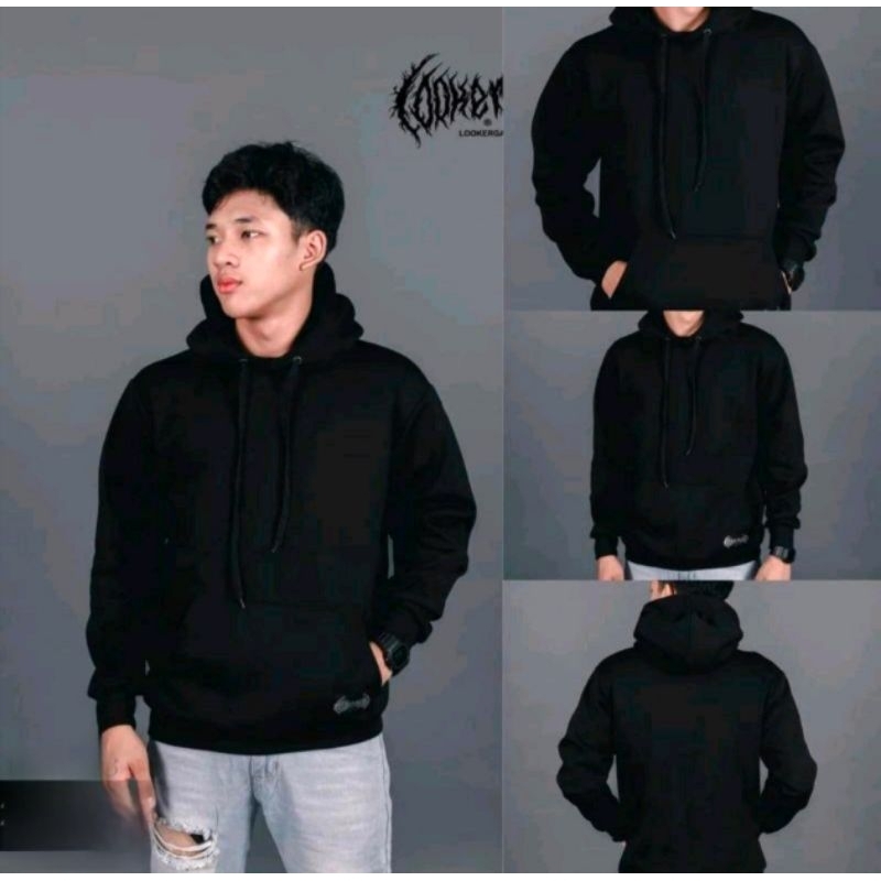 LOOKER- Hoodie สีดำล้วน แบบสวม ( เนื้อผ้านุ่ม ใส่สบาย รับประกันขนไม่ติดเสื้อ)