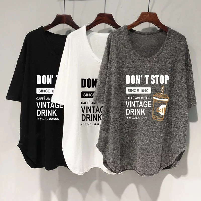 เสื้อยืดสวยๆผู้หญิงฤดูร้อนใหม่ oversize เสื้อผ้าสาวอวบไซส์ใหญ่ เสื้อโอเวอร์ไซส์ไตล์เกาหลีแฟชั่นน่ารัก พิมพ์ลายตัวหนังสือ