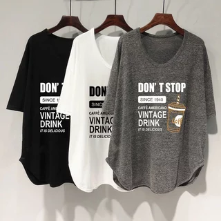 เสื้อยืดสวยๆผู้หญิงฤดูร้อนใหม่ oversize เสื้อผ้าสาวอวบไซส์ใหญ่ เสื้อโอเวอร์ไซส์ไตล์เกาหลีแฟชั่นน่ารัก พิมพ์ลายตัวหนังสือ
