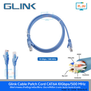 Glink Cable Lan Cat6A 2M/3M/5M/10M สายแลนเข้าหัวแล้วพร้อมใช้งาน 26Awg 10Gbps. 500MHz