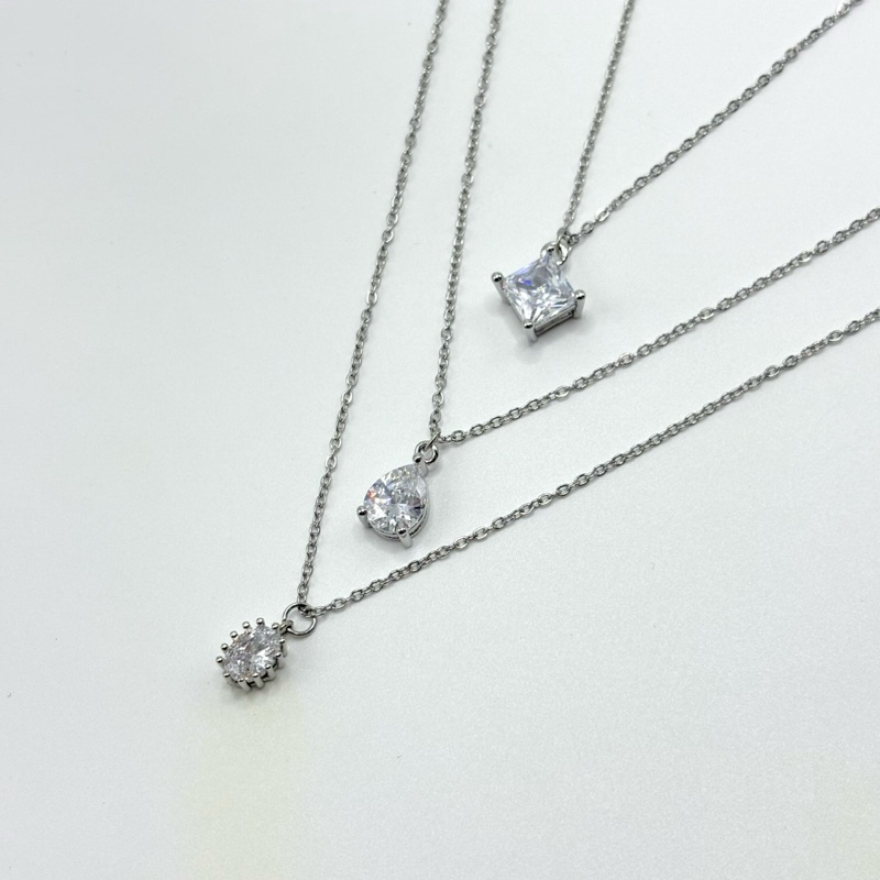 Piing me Stainless steel Necklace | สร้อยคอสแตนเลสจี้เพทายทรงต่างๆ