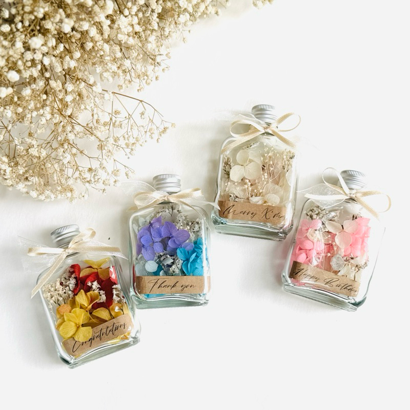 ☆ ขวดแก้ว message in the bottle ตกแต่งไฮเดรนเยียแห้ง