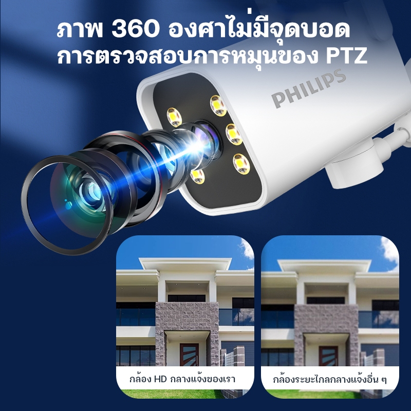 PHILIPS กล้องวงจรปิด wifi กล้องไร้สาย กล้องวงจรปิดภายนอก CCTV 8MP IP Camera สีเต็ม กันน้ำ ชัดกลางวัน-กลางคืน พูดโต้ตอบได