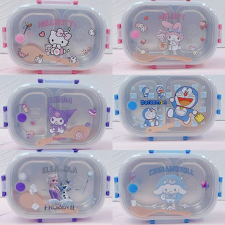 พร้อมส่ง💕 กล่องข้าวสแตนแลส 2ช่อง พร้อมช้อนพลาสติก กล่องข้าวเด็ก ลายการ์ตูน