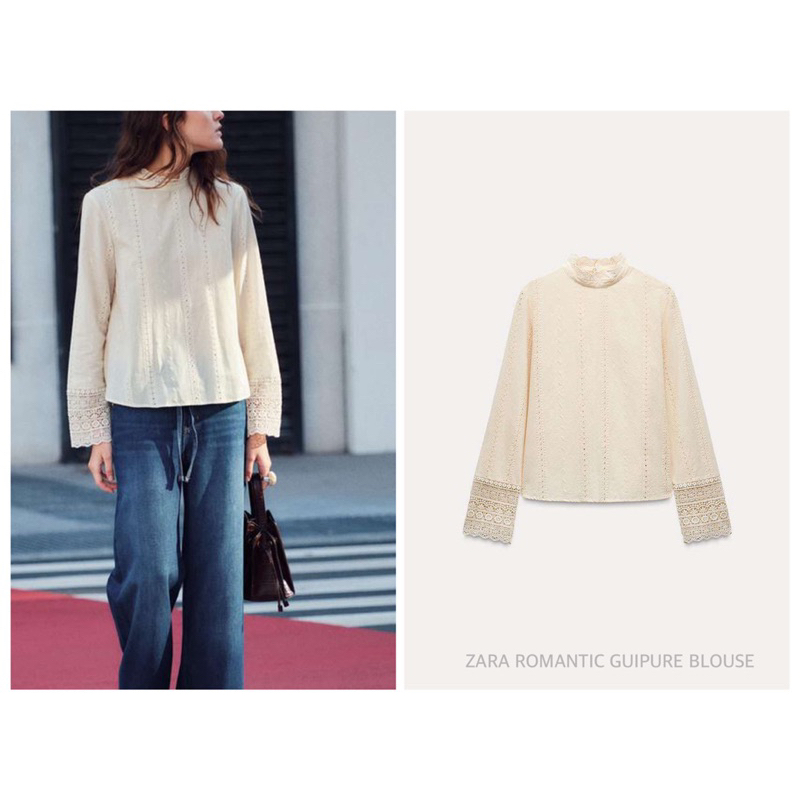 ZARA เสื้อเบลาส์ งานปัก แขนยาว  ROMANTIC GUIPURE BLOUSE (C3005)