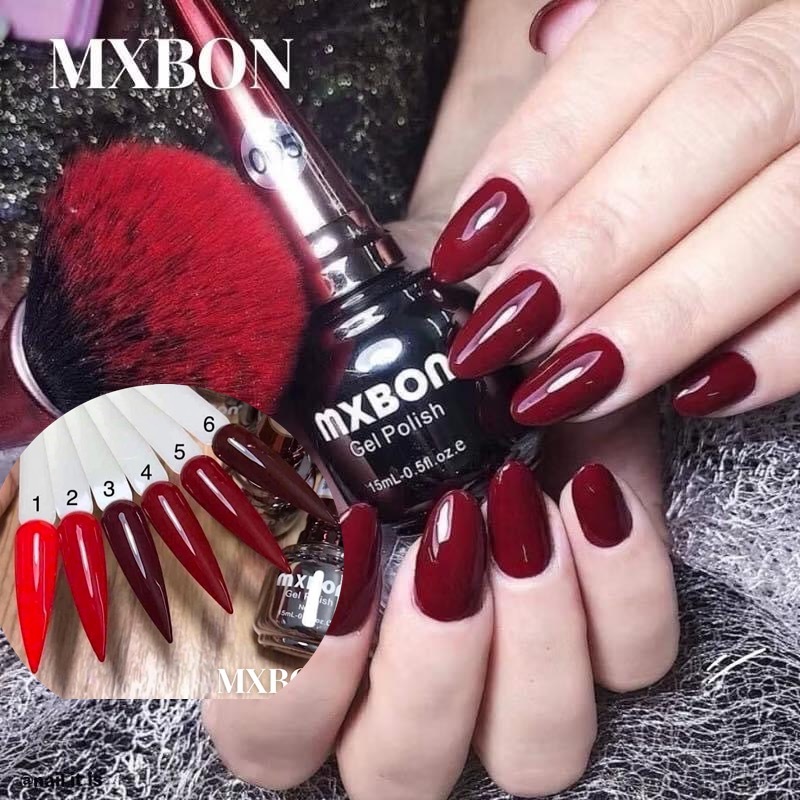 สีเจลโทนสีแดง MXBON สีทาเล็บเจลเฉดสีแดง แดงสด แดงเข้ม แดงเลือดนก โทนแดงครบ