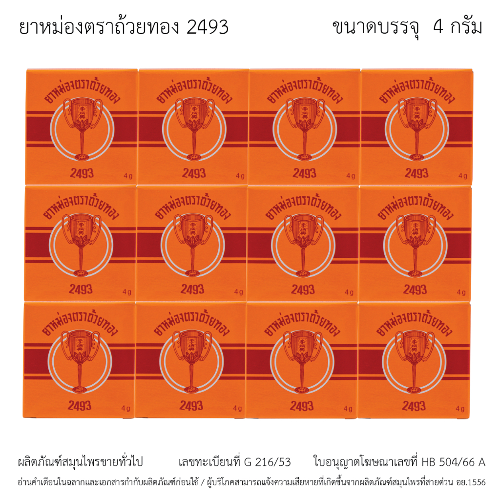 ยาหม่องตราถ้วยทอง 2493 ตลับ 4 กรัม - 1 โหล (Golden Cup Balm 4g Tin Cup - 1 dozen)