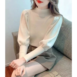 เสื้อแขนยาว ไหมพรม คอสูง ผ้าดี สีพื้น ทรงรัดรูป สไตส์เกาหลี