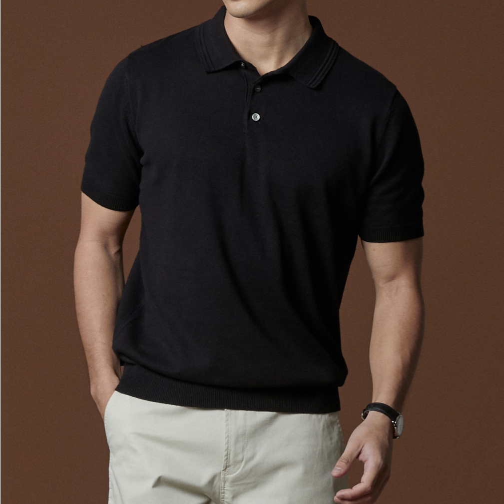 TWENTYSECOND เสื้อโปโลแขนสั้น ผ้า Knit รุ่น Ashton Cotton Polo - ดำ / Black