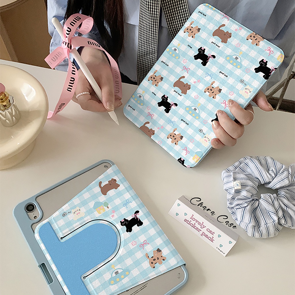 พร้อมส่ง เคสiPadหมุน 360° Air5 Air6 11 MINI7 ที่ใส่ปากกา สุนัขลายสก๊อตสีน้ำเงิน เคสไอแพด Pro11 2024