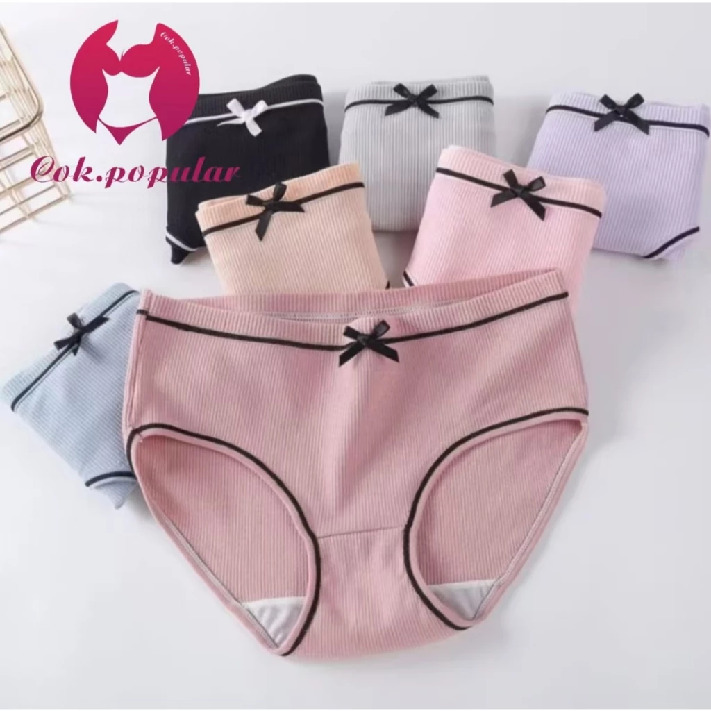 #320 🎀กางเกงในผ้าลื่น🎀 สไตส์นักเรียนเกาหลี เอวเซ็กซี่ ระบายความร้อน แต่งโบว์น่ารัก ส่งของเร็วด้วยทันใจ COK