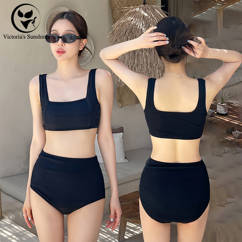 ชุดว่ายน้ำ bikini ชุดว่ายน้ำเกาหลี ชุดบิกินี่ ทูพีช เอวสูง มีฟองน้ำ#0528