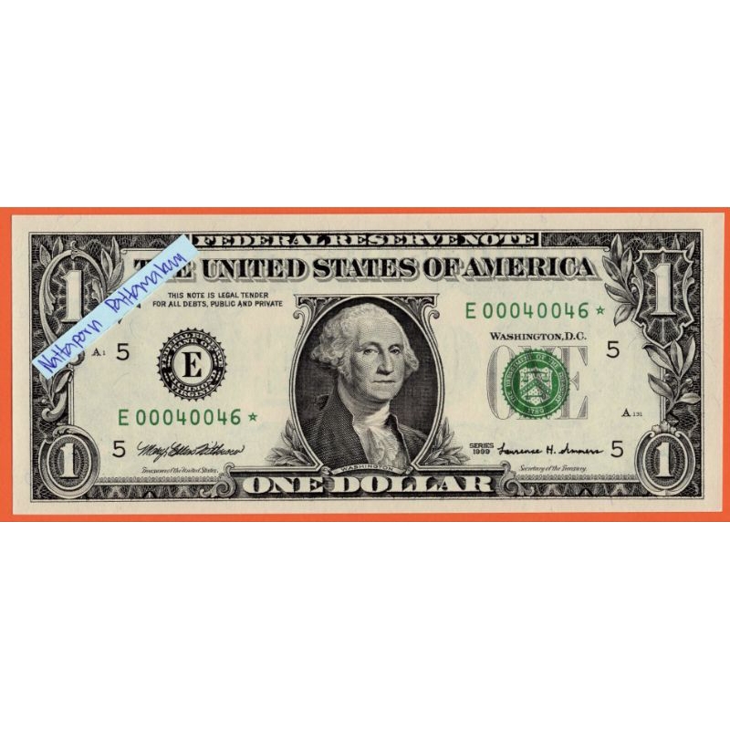 ธนบัตร US. One Dollar Federal Reserve Note 1999/Star Replacement Note #ธนบัตรดาว*