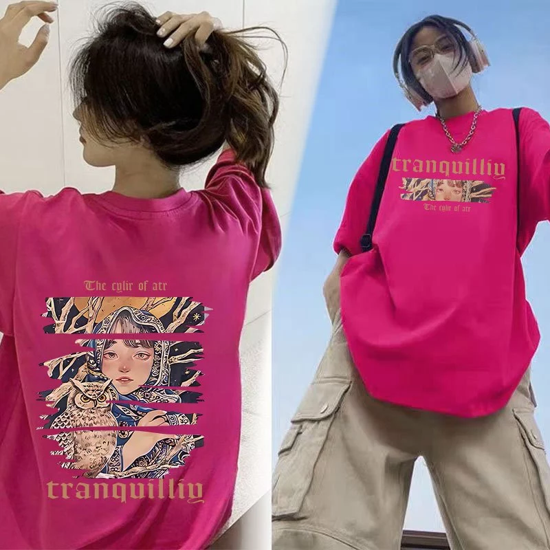 เสื้อยืดผู้หญิงกําลังฮิตใหม่ ผ้าคอตตอน100% oversize เสื้อผ้าแฟชั่นไซส์ใหญ่ ทรงหลวม เสื้อโอเวอร์ไซส์เกาหลี สกรีนลายวินเทจ thumbnail 6