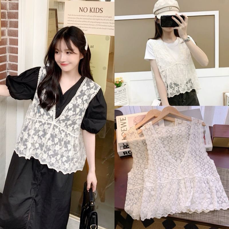 เสื้อกั๊ก เสื้อลูกไม้ ซีทรู ผูกหน้ามีสองเเบบ