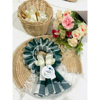 ผ้าขาวม้าแบบพวงมาลัยและแถมการ์ด🌼แจ้งช่องหมายเหตุ🌼
