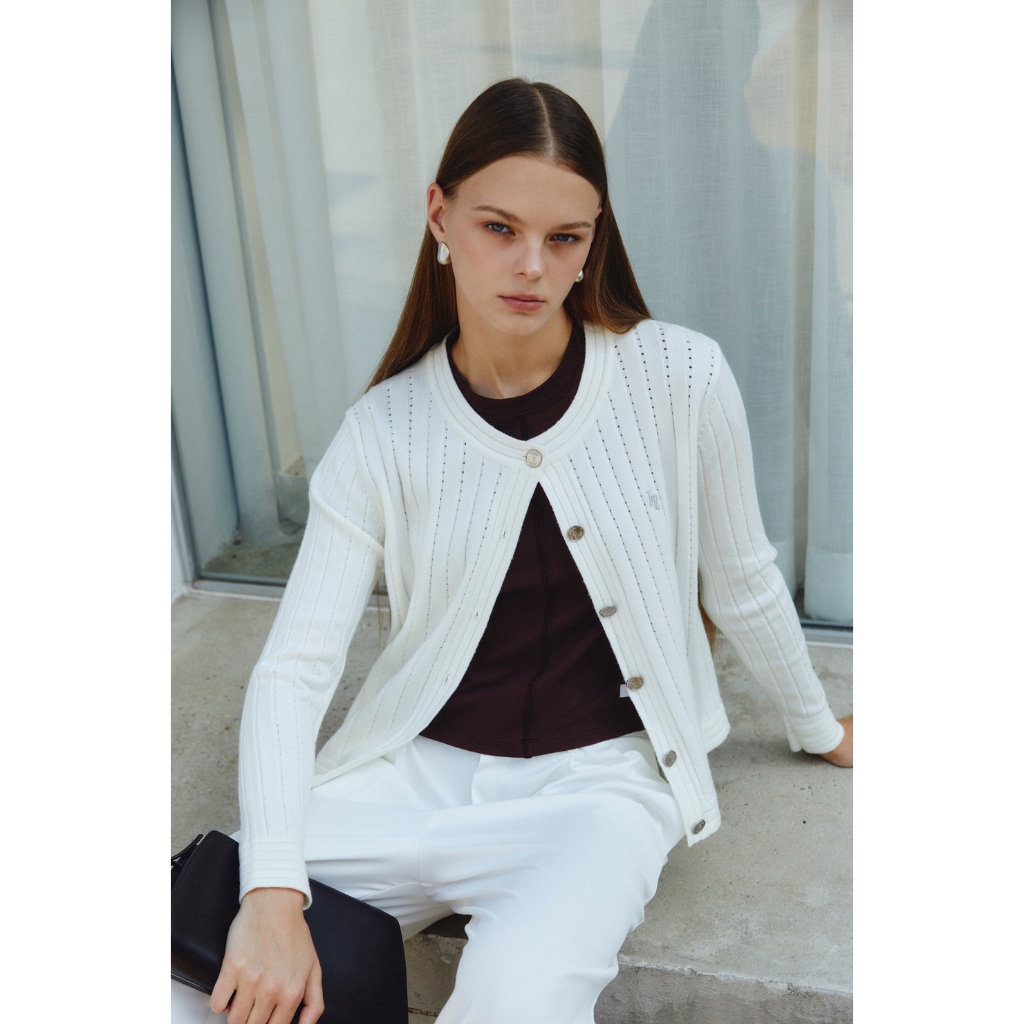 (สินค้าพร้อมส่ง) Hounddown - Pointelle Knitted Cardigan