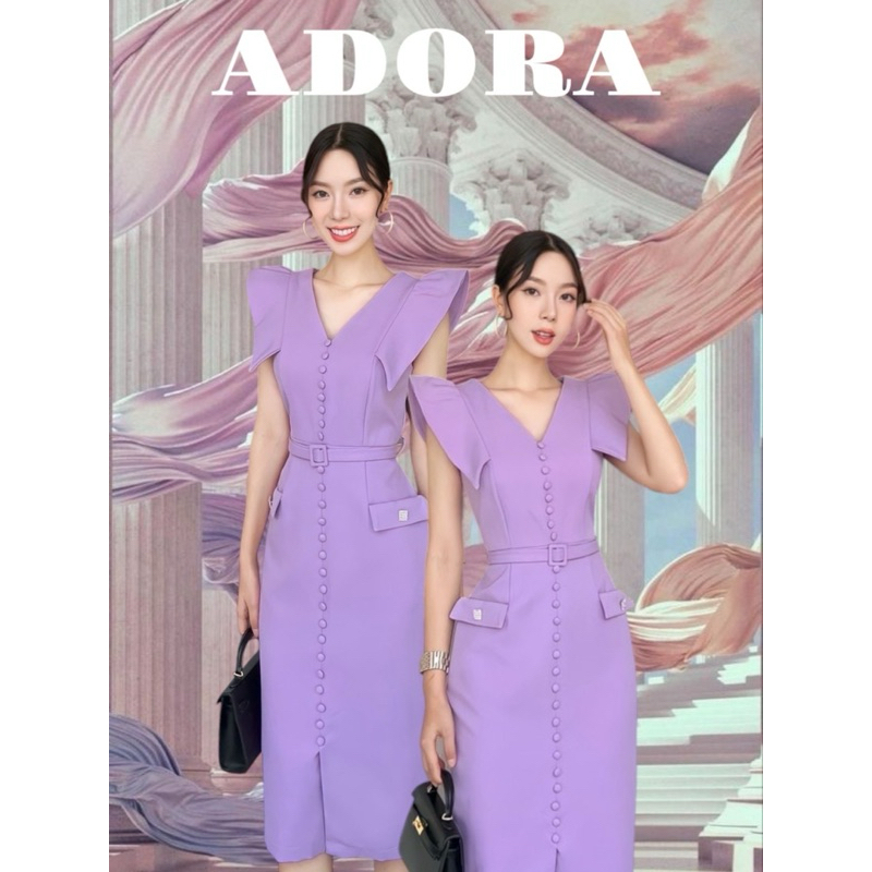 ชุดเดรสสีม่วง เดรสไปงาน งานป้าย Adora