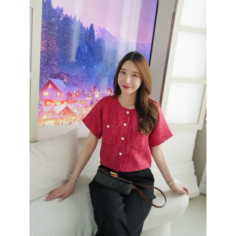 เสื้อผ้า TWEED กระดุมไข่มุก(สีแดง)