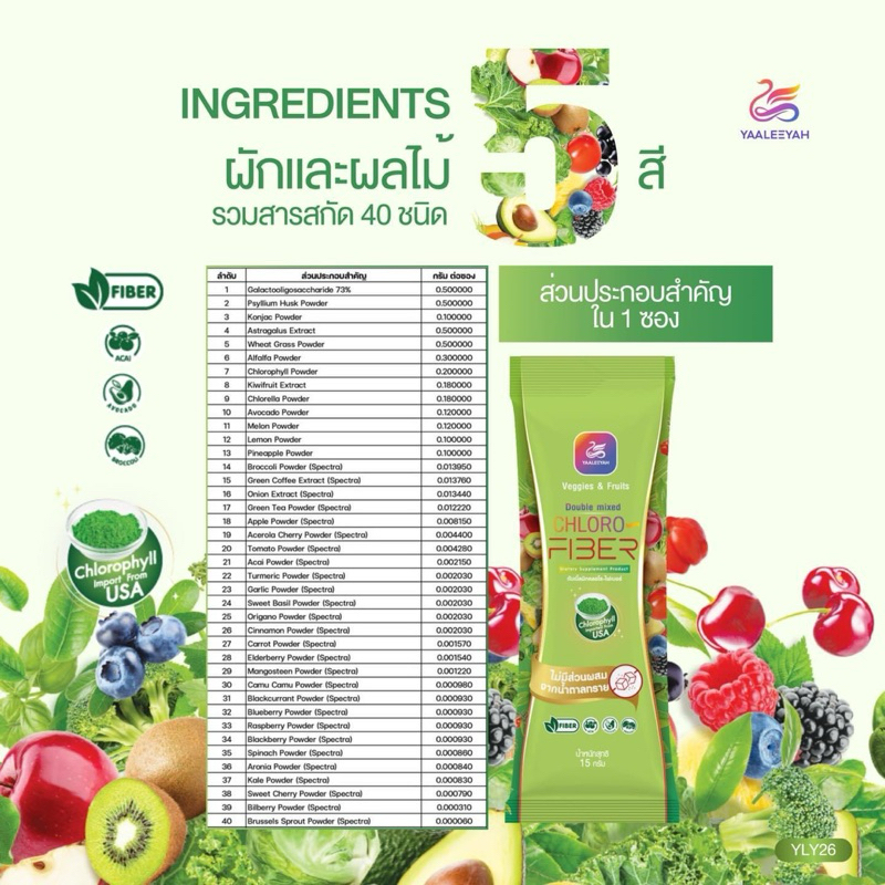 (ราคาต่อห่อ)ไฟเบอร์​ธัญ​ญ่า​ ดับเบิ้ลมิกซ์​ ไฟเบอร์​ ​ YAALEEYAH 1ห่อมี10ซอง