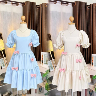 🎀✨Dress ทรงปล่อยแขนตุ๊กตาแต่งโบว์ ( อก 32-42 sweet bow )