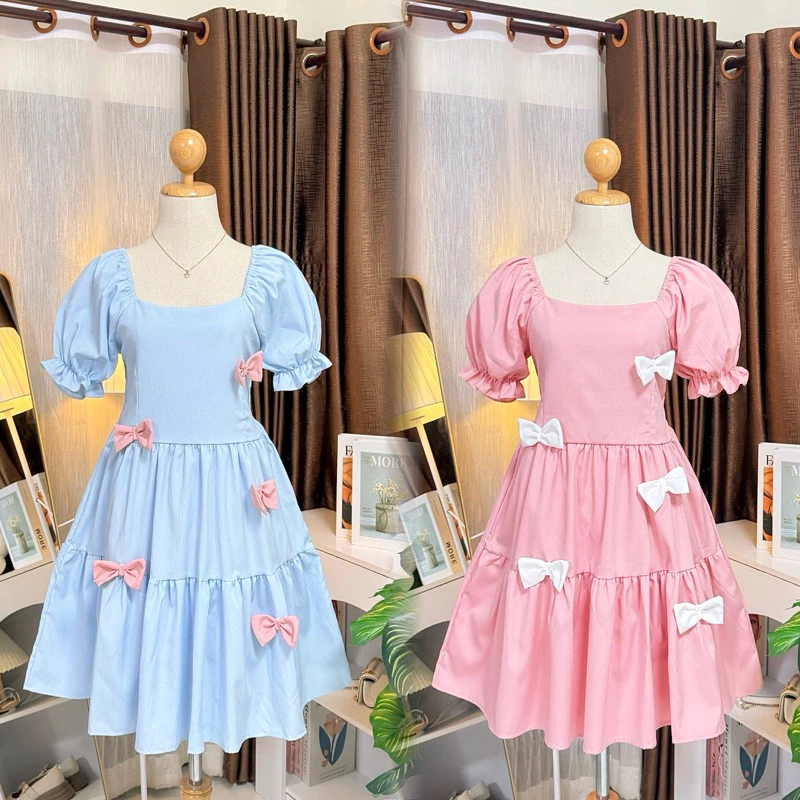 🎀✨Dress ทรงปล่อยแขนตุ๊กตาแต่งโบว์ ( อก 32-42 sweet bow )