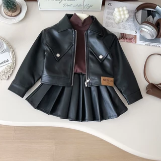 B319 ชุดเซ็ตเด็ก เสื้อหนัง+กระโปรง