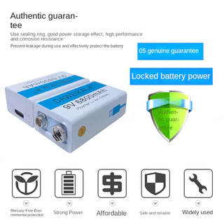 ถ่านชาร์จ 9V 6800mAh เต็ม Li-ion Battery แบตเตอรี่ที่มีคุณภาพสูง ชาร์จได้1500ครั้ง 1ก้อน/PCS แถมสายชาร์จให้ แบตเตอรี่