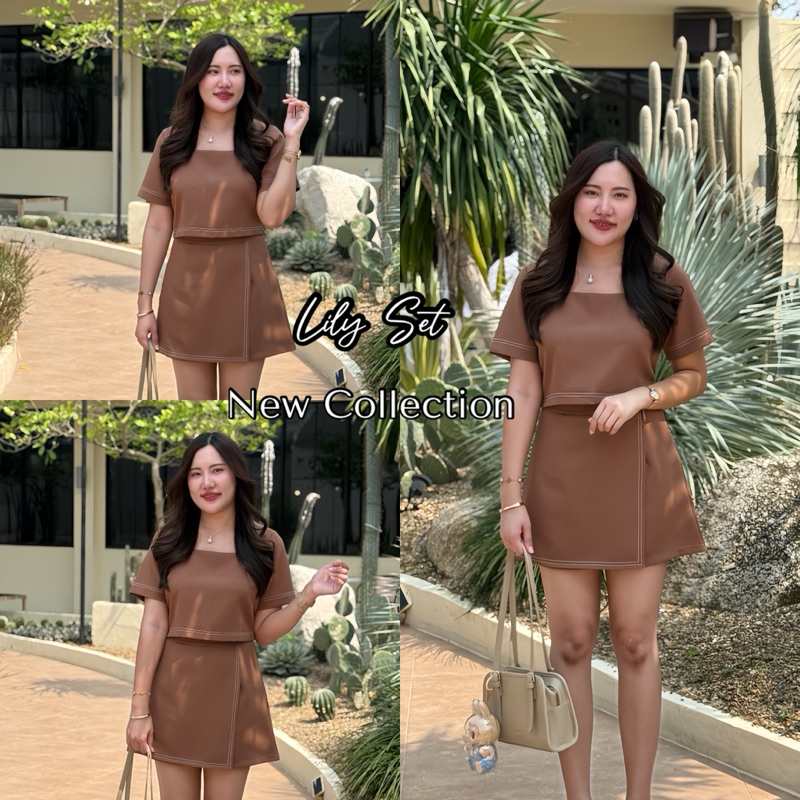 AN269Lily Set ชุดเซตคอเหลี่ยมเล่นขอบด้ายแมทกางเกงกระโปรงขาสั้น