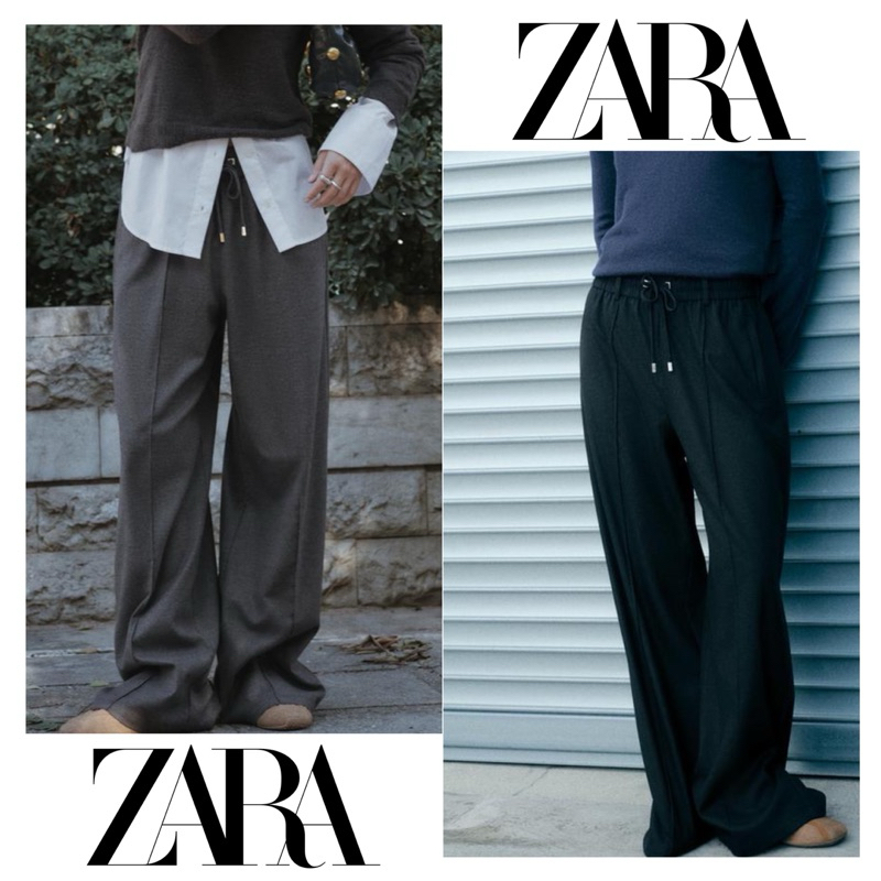 แบรนด์ZARA กางเกงขายาวทรงขากระบอก เอวยางยืด