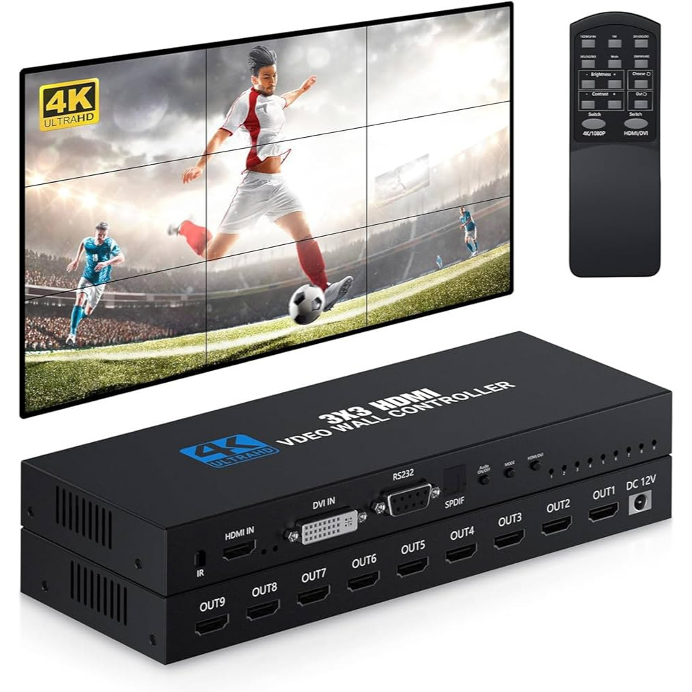 4K HDMI Video Wall Controller 3x3 1080P HDMI TV Wall Splicing โปรเซสเซอร์ 3x3 2x3 2x4 4x2 สําหรับ 9 