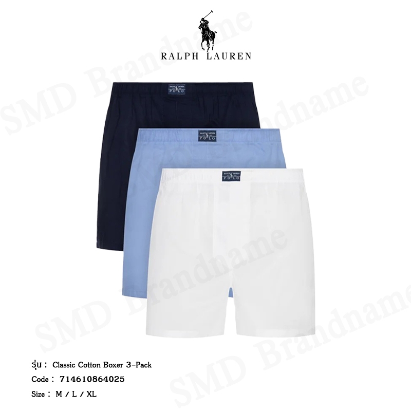 Polo Ralph Lauren กางเกงชั้นในผู้ชาย รุ่น Classic Cotton Boxer 3-Pack Code: 714610864025