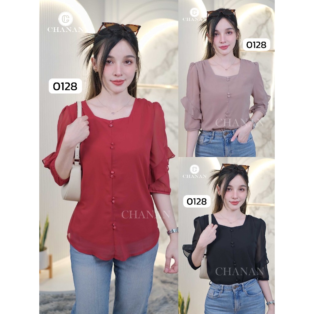Chanan เสื้อชีฟอง มีซับใน แขนระบายสวย ผ้านิ่ม เสื้อใส่ออกงาน เสื้อทำงาน เสื้อสวยๆ ใส่สบาย มี3สี รุ่น0128
