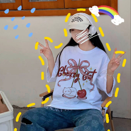 Beneony tshirt เชอรี่ tshirt เชอรี่Cherry ลายเชอร์รี่ เสื้อคอกลม เสื้อ y2k หญิง ผ้าคอตตอน 100% เสื้อยืด S-3XL ผ้าเนื้อน