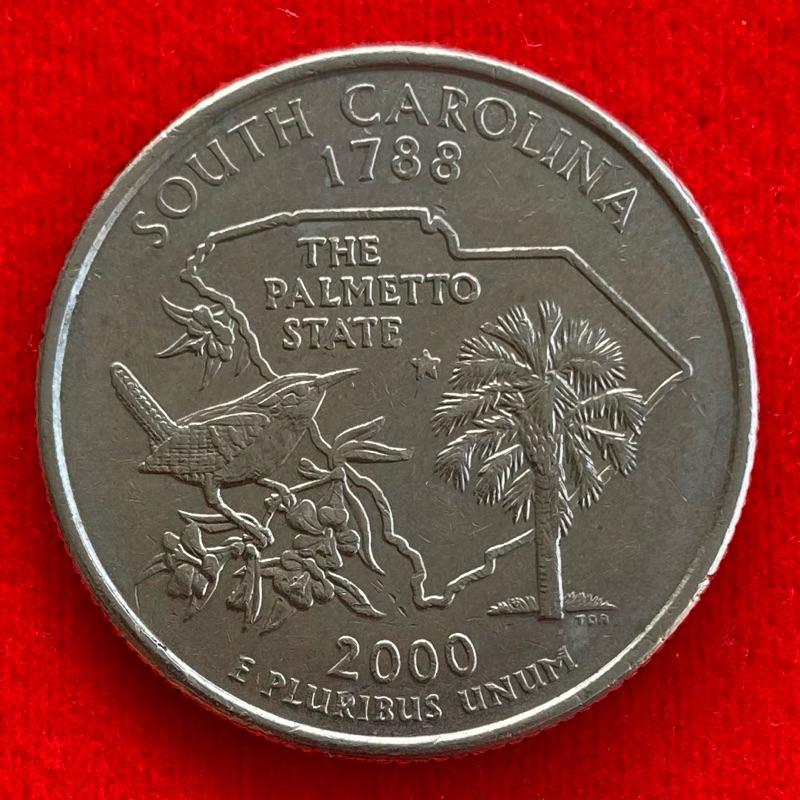 🇺🇸 เหรียญสหรัฐอเมริกา​​ USA​​ Quarter Dollar 0.25 USD ปี 2000 South Carolina เหรียญต่างประเทศ