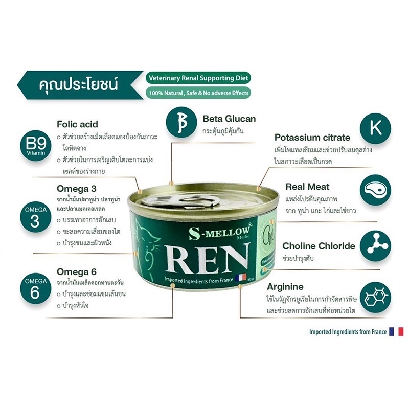 S-mellow REN เอสเมลโล อาหารแมวป่วยโรคไต อาหารโรคไตrenal ขนาด80กรัม/กระป๋อง