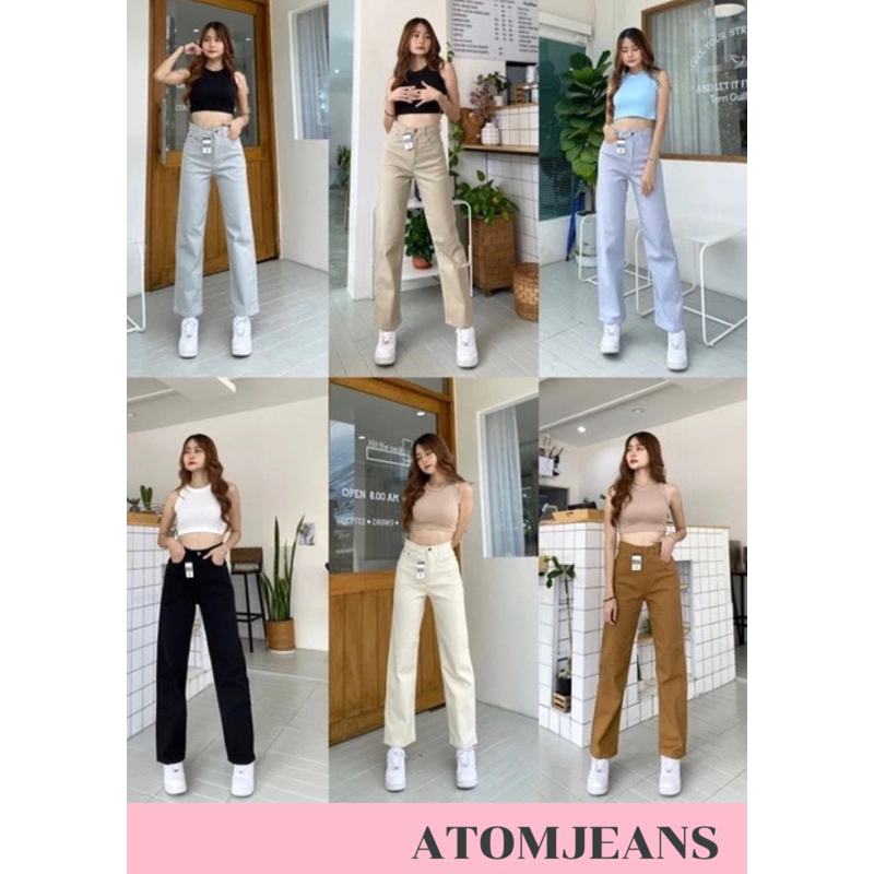 กางเกงยีนส์ ผ้าสีเนื้อนุ่ม พร้อมส่งป้ายAtom ยีนส์สุดดังในTikTok