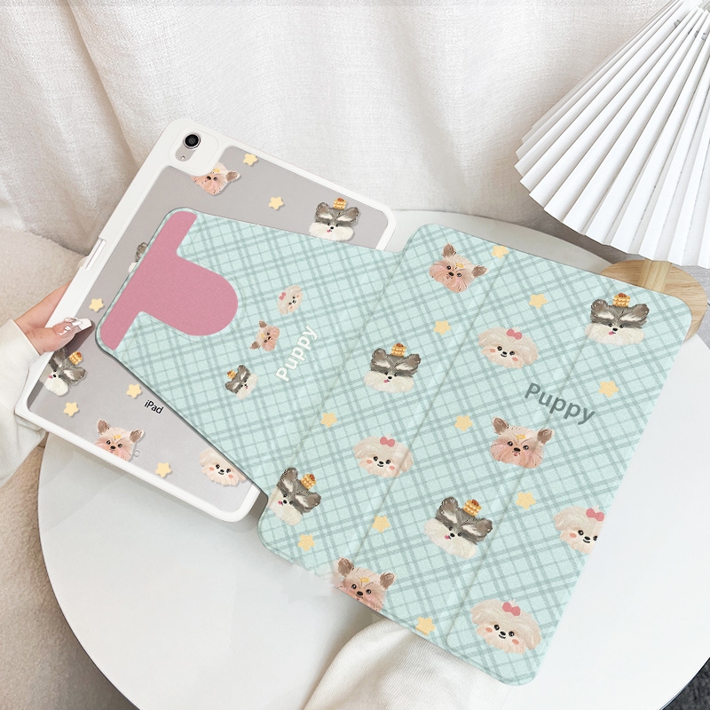 🪐24 ชั่วโมงเคส🪐 เคสiPadหมุน 360°Gen11 Air7 Air5 cream puppy ช่องใส่ปากกาขวา Acrylic เคสipad air6 11