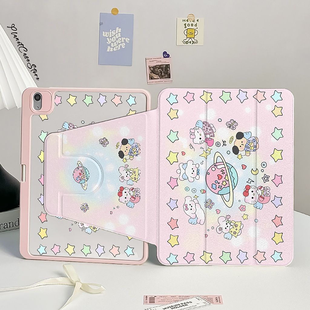 พร้อมส่ง เคสiPadหมุน 360° Air6 Pro11 2024 MINI7 ที่ใส่ปากกา ลูกแมวดาวเคราะห์ เคสไอแพด Gen9/8/7 Air5