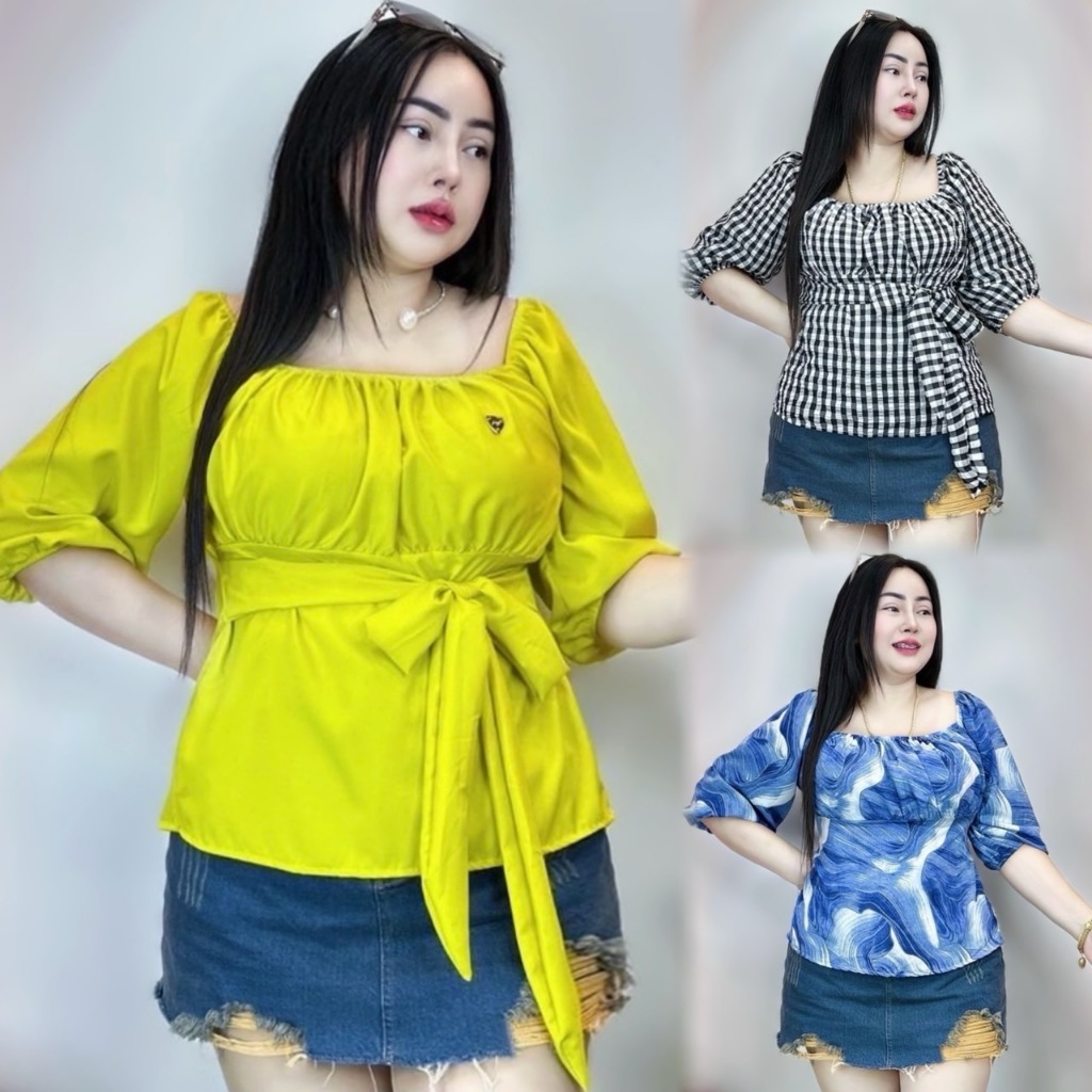 จัดส่งทันทีมาใหม่ล่าสุด เสื้อคนอ้วน เสื้อสาวอวบ อก38-44 ยาว25 **รุ่นผูกเอวไฮโซ รวมลาย**
