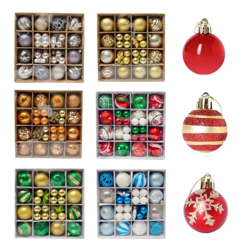 เซ็ท ลูกบอลตกแต่ง คละแบบ 42ลูก ลูกบอลประดับ ของตกแต่ง ต้นคริสมาส คริสมาส Christmas Tree Decoration Balls Mix 42 Balls