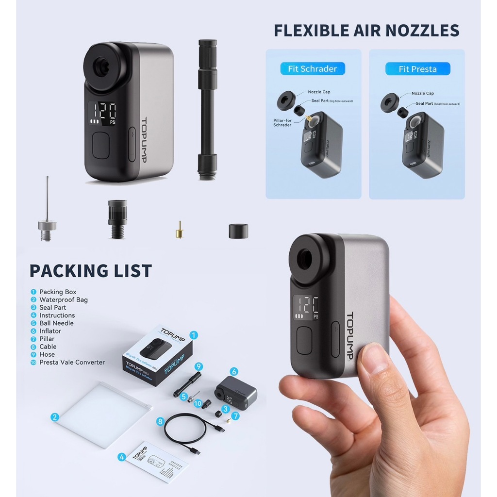 Cycplus TOPUMP สูบลมไฟฟ้าแบบพกพา จอ LED สูบได้ถึง 120 psi