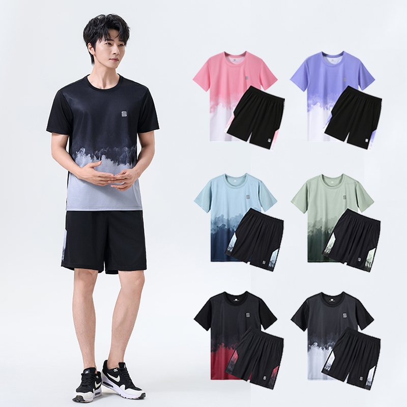 mvp sport ชุดกีฬาสองชิ้น ชุดสูทไล่สี กางเกงขาสั้น + เสื้อแขนสั้น ชุดเซทสองชิ้น ชุดกีฬา (ใส่ได้ทั้งชายและหญิง)