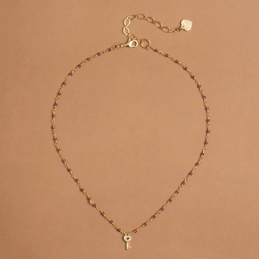 KEY  PAVÈ CHARM FUSCHIA NECKLACE